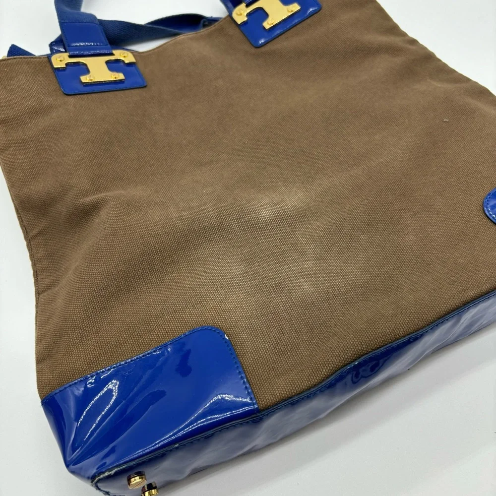 Tory Burch Patent Leather and Canvas Tote